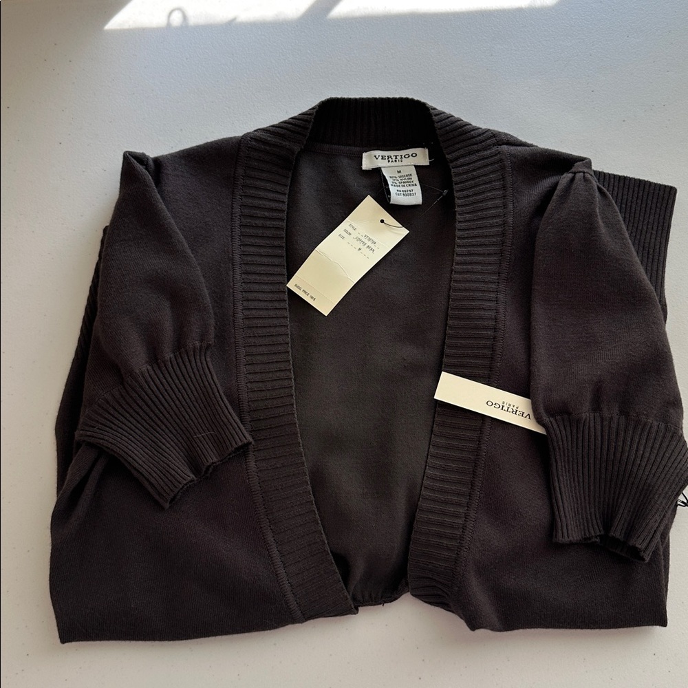NWT Vertigo Paris Coffee Bean Color Knit Cadigan Sweater Sz.M. - Picture 15 of 15